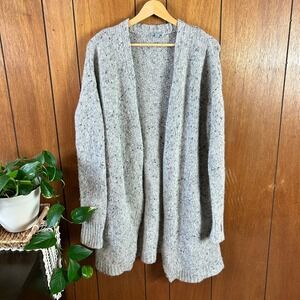 COS Grey Speckled Wool Blend Oversized Open Front Cardigan Thumbhole Sleeves S
